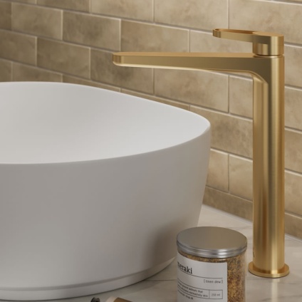 Crosswater Lazo Brushed Brass Tall Basin Monobloc - Lifestyle